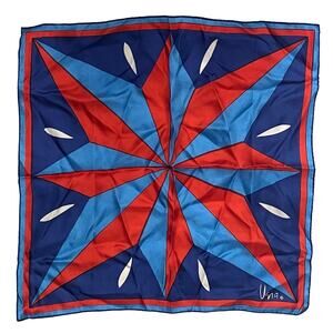 VERA Neumann Silk Scarf ~ Signed ~ Red & Blue Star 17.5" x 17.5" Made in USA